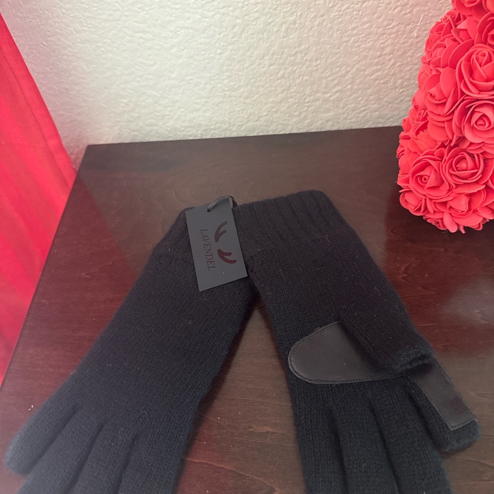 Black Leather & Knit Gloves XS Lambskin Wool Winter Warm New